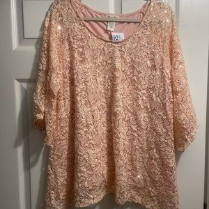 Brittany Black Woman - Blush Pink/Rose Gold sequin/Lace top 2X NWT